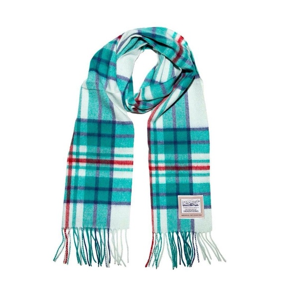 Carrolls Designs Black Watch Wool Scarf with Turquoise, Blue Red Tartan plaid - Picture 1 of 4